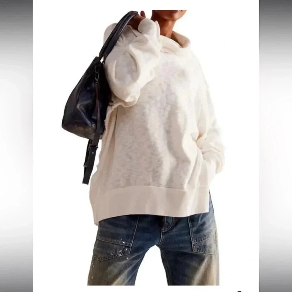 Free People Women's White Timmy Boxy Turtleneck Sweater